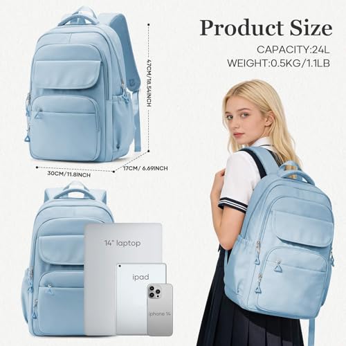 Cute School Backpack for Teens Girls Boys Waterproof School Bag Basic Backpack for College Students Multi Pocket Backpack Lightweight Casual Daypack Backpacks for Women Men（Blue） - color: Blue