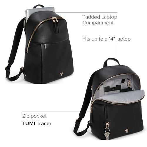TUMI - Voyageur Holland Backpack - Women's Leather Everyday & Travel Bag - Fits up to a 14" Laptop - 14.8" X 11.3" X 5.6" - Black, Gold Hardware - color: Black With Light Gold Hardware
