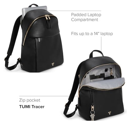 TUMI - Voyageur Holland Backpack - Women's Leather Everyday & Travel Bag - Fits up to a 14" Laptop - 14.8" X 11.3" X 5.6" - Black, Gold Hardware - color: Black With Light Gold Hardware