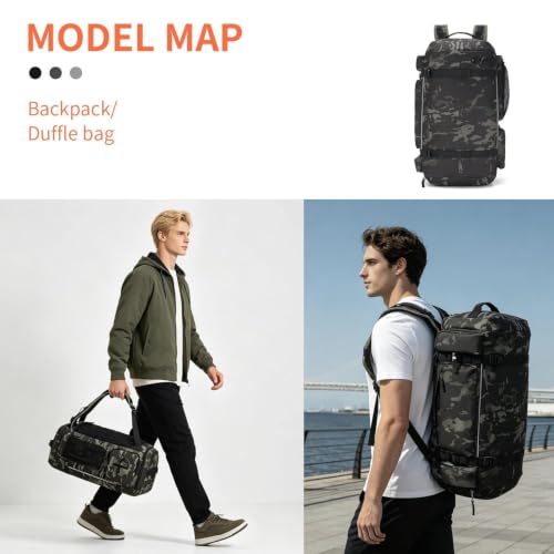 BE SMART 50L Extra Large Gym Backpack for Men, Big Gym Bag with Shoes Compartment, Waterproof Heavy Duty Duffel Bags (Camo Green 2, Large-40L) - color: Camo Green 2, size: Large-40L