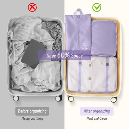 9 Set Packing Cubes for Travel Essentials - Lightweight Carry-On Luggage Organizer Bags with Shoe, Clothes & Laundry Bags for Airplane, Family & Business Travel, Purple - color: Purple
