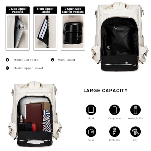 molshine Backpack,Fashion Casual Travel PU Leather Daypack Bag Shoulder Rucksack Handbags for Women HB041 - color: Beige