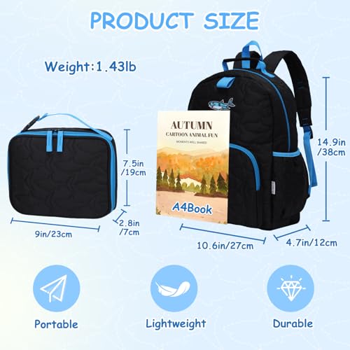 Chase Chic Toddler Backpack for Boys, Puffer Cute Lightweight Preschool Backpack with Lunch Box Set for Daycare Travel Kids Age 3-6,Black Shark - color: Black Shark