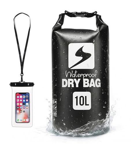 Soulsfeng Waterproof Dry Bag Backpack, Roll Top Floating Dry Storage Bag with Phone Case, Lightweight Dry Sack for Kayaking, Boating, Beach, Travel, Camping 10L, Black - color: Black, size: 10L