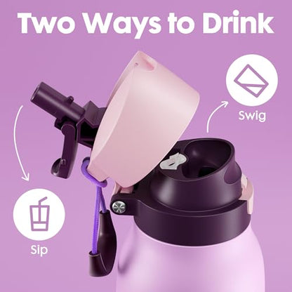 Meoky 24 oz Stainless Steel Slim Water Bottle: Leak Proof Locking Lid, 2-in-1 Straw and Spout, 24 Hours Cold, Top Handle, BPA Free, Insulated Water Bottle for Women Sports Travel Gym, Lavender - color: Lavender