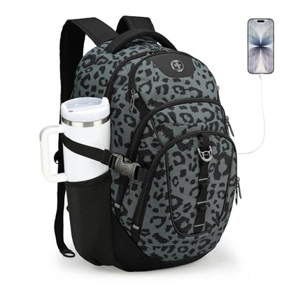 Swissdigital Laptop Backpack with USB Charging Port, Travel Backpack Fits 15.6 inches Computer, 31L Backpack for Men, Gray Leopard | SD803-101 - color: Gray Leopard