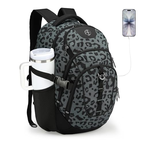 Swissdigital Laptop Backpack with USB Charging Port, Travel Backpack Fits 15.6 inches Computer, 31L Backpack for Men, Gray Leopard | SD803-101 - color: Gray Leopard