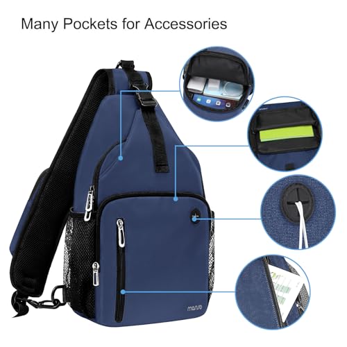 MOSISO Sling Backpack Bag, Crossbody Shoulder Bag Travel Hiking Daypack Chest Bag with Front Square Pocket&USB Charging Port - color: Navy Blue
