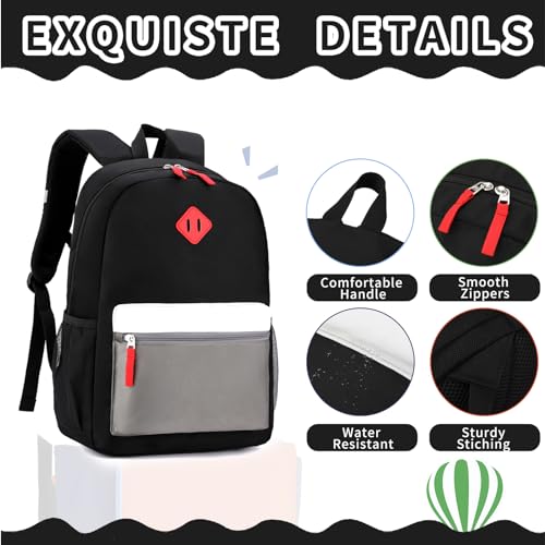 Backpack Set for Girls Boy Kids Backpack with Lunch Box for Elementary Primary Kindergarten School Bag (Black Grey Set, Large) - color: Black Grey