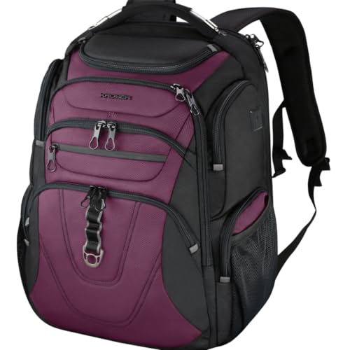 KROSER TSA Friendly Travel Laptop Backpack 18.4 inch XXXL Gaming Backpack Water-Repellent College Daypack Business Backpack with RFID Pockets & USB Port for Men/Women-Black/Burgundy - color: Black/Burgundy-18.4, size: 18.4 inch