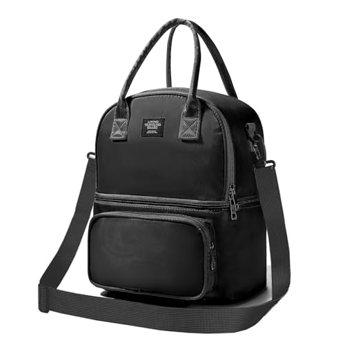 Double Deck Lunch Bag Insulated Leakproof with Backpack Straps, Lunch Bag Women Men Soft Waterproof for Work Travel Beach Picnic, Black - color: Black-4, size: Double Deck