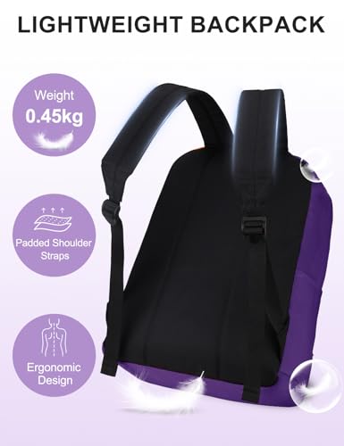 VASCHY Lightweight Backpack for School, Classic Basic Water Resistant Casual Daypack for Travel with Bottle Side Pockets (Purple) - color: Purple