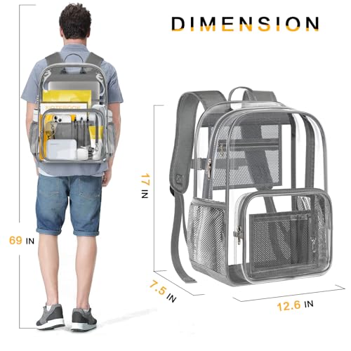 Clear Backpack Heavy Duty Large Transparent Backpack with Reinforced Bottom Multi-pockets for College, Travel, Workplace Security - Gray - color: Grey