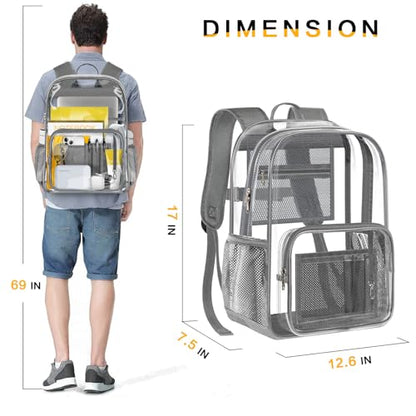 Clear Backpack Heavy Duty Large Transparent Backpack with Reinforced Bottom Multi-pockets for College, Travel, Workplace Security - Gray - color: Grey