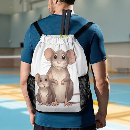 Drawstring Gym Backpack with Shoe Compartment And Wet Pocket, 28L Lightweight Waterproof Rats Sports Backpack for Workout Swim Beach Travel String Bag for Men Women