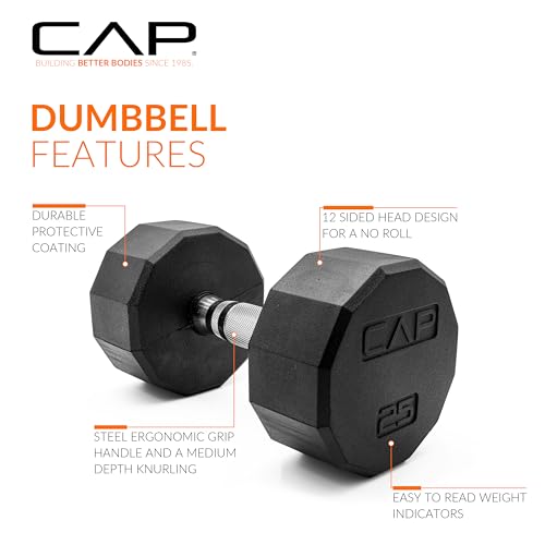 CAP Barbell Coated Dumbbell Weight | Multiple Options Pairs & Sets - size: 25 lb - Pair, style: 12-Sided - Chrome Handle