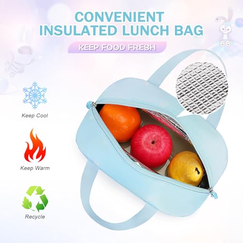 FIXITOK Girls Backpack Set, 3PCS Kids Backpack for Girls, Kawaii Bunny School Backpacks for Girl Kindergarten Elementary Preschool Middle School Bags with Lunch Box Pencil Case Dreamy-Aquamarine - color: Dreamy-aquamarine