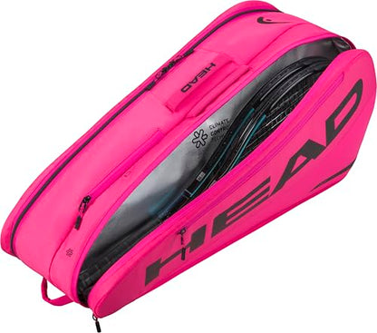 HEAD Tour Racquet Bag M (6R) Tennis Bag - Holds Up to 6 Racquets, CCT+ Climate Control Technology, 2 Main Compartments, Shoe Pocket & Backpack Carry System | 6 Racquet Capacity - color: Pink