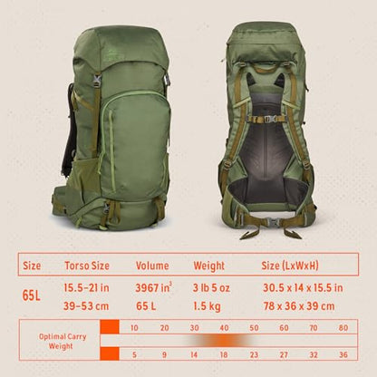 Kelty Asher Backpack, Daypack to Multi-Day Backpacking Capacity, Hiking, Lightweight Travel Pack, Internal Frame (65L Winter Moss) - color: Winter Moss/Dill, size: 65L