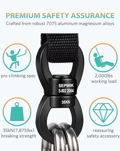 Swing Swivel, 35KN Swing Spinner, 360° Safety Rotational Device Hanging Accessory for Hanging Hammock, Aerial Dance - color: All Black
