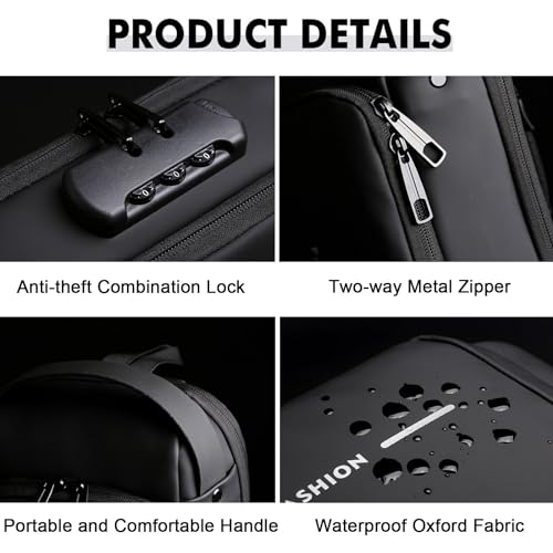 Sling Bag for Men Anti-theft USB Crossbody Shoulder Backpack Purse Waterproof PU Leather Chest Bag Travel Daily Use - color: Black