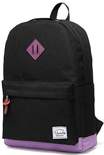 Backpack for Men Women,VASCHY Classic Water-resistant Lightweight Travel School Backpack Casual Daypack - color: Black Purple