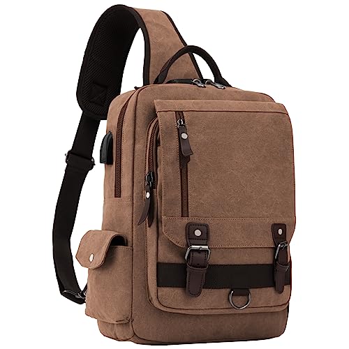 Leaper Retro Canvas Messenger Bag — Unisex Crossbody Shoulder Sling Bag for Travel, Work & Daily Use - color: Coffee 3, size: XXL-Large