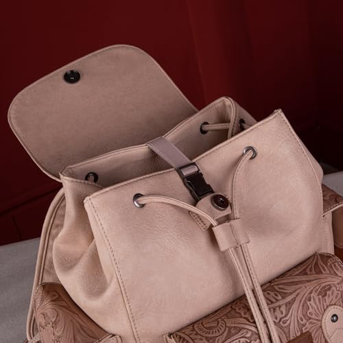 Montana West Wrangler Backpack Purse for Women Men Western Backpack Floral Tooled Travel Bags - color: Carve Tan