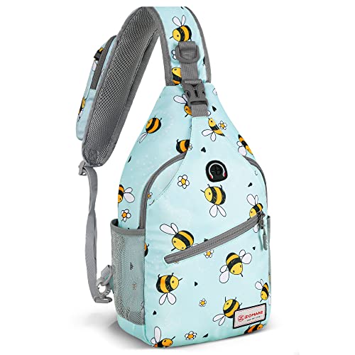 ZOMAKE Sling Bag,Small Crossbody Sling Backpack,Water Resistant Shoulder Daypack for Travel,Anti Thief Chest Bag for Hiking(Bee Blue) - color: Bee Blue