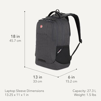 SwissGear 5505 Cecil 16” Laptop Backpack Charcoal – Daily Laptop Bag with Gear Attachment Options – Multiple Organizer Pockets & Padded Shoulder Straps - color: Charcoal
