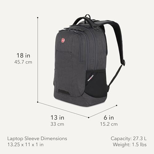 SwissGear 5505 Cecil 16” Laptop Backpack Charcoal – Daily Laptop Bag with Gear Attachment Options – Multiple Organizer Pockets & Padded Shoulder Straps - color: Charcoal