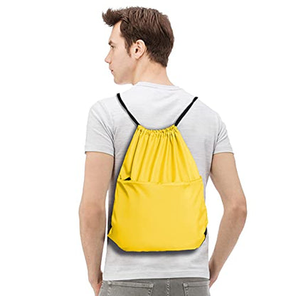 Drawstring Backpack Sports Water Resistant String Bag Sport Gym Sackpack for Women Men Large with Zipper, Yellow - color: Yellow