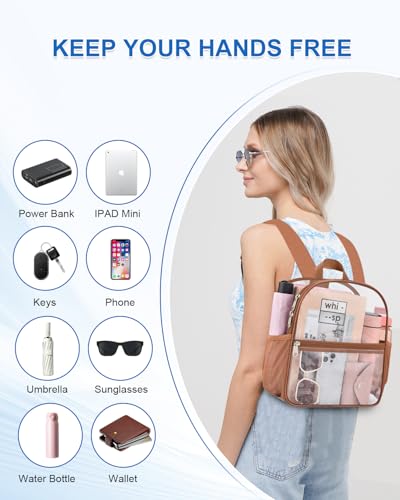 Clear Backpack for Stadium Events, 12x12x6 Small Clear Plastic bag with Reinforced Straps for Game Security Festival Concert - color: Coffee Brown