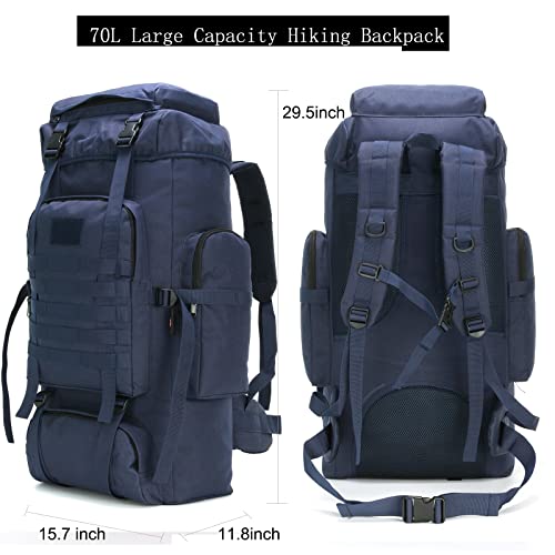 70l Hiking Backpack for Men Waterproof Military Camping Rucksack Travel Daypack - color: Blue