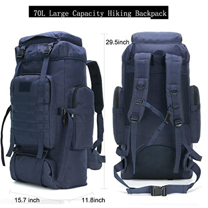70l Hiking Backpack for Men Waterproof Military Camping Rucksack Travel Daypack - color: Blue