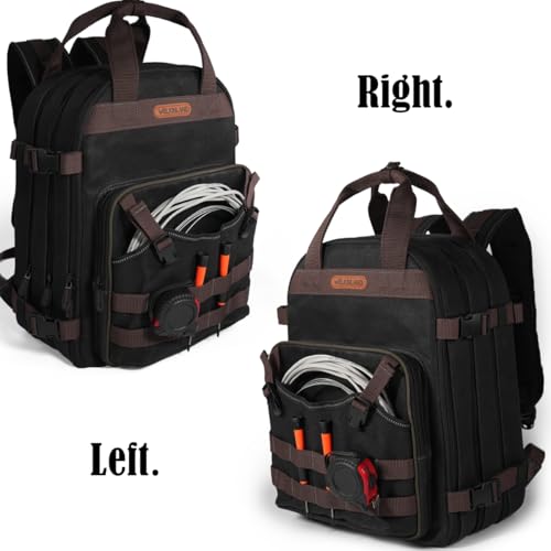 WELKINLAND 90-Pockets Electrician Backpack, Wax-Canvas Tool Backpacks Heavy Duty, Convenient Work Tool Back pack With Pockets