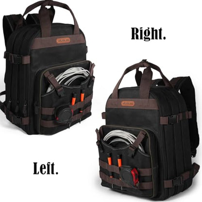 WELKINLAND 90-Pockets Electrician Backpack, Wax-Canvas Tool Backpacks Heavy Duty, Convenient Work Tool Back pack With Pockets