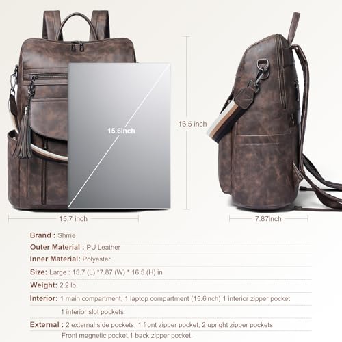 Shrrie Laptop Backpack for Women 15.6 inch,Travel Leather Backpack Purse Nurse Teacher Carry on Backpack Computer Bag,Professional Water-Resistant College Business Work Casual Daypack,Nubuck Coffee - color: Nubuck Coffee