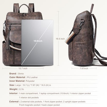 Shrrie Laptop Backpack for Women 15.6 inch,Travel Leather Backpack Purse Nurse Teacher Carry on Backpack Computer Bag,Professional Water-Resistant College Business Work Casual Daypack,Nubuck Coffee - color: Nubuck Coffee