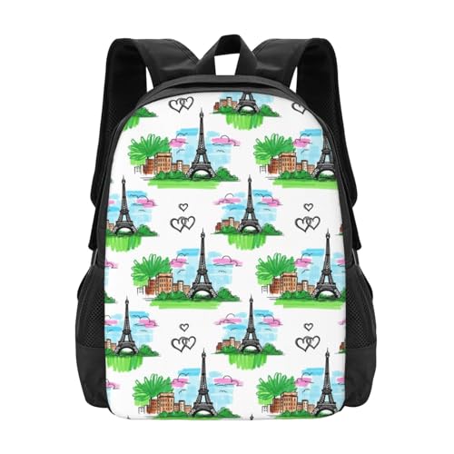 Lightweight Polyester Daypack Eiffel Tower Paris, Anti Theft Large Capacity Travel Hiking Backpack Unisex Carry On Bag for Outdoor Commute Business Use - color: Design (901)