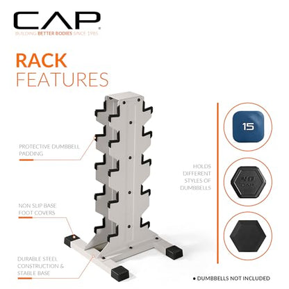 CAP Dumbbell Set with Rack, Rubber Coated Hex Free Weight Set | 100–300 lb Options, Vertical Space-Saving Storage for Home Gym Strength Training - size: 300 lb Set - Light Gray Rack, style: Chrome Handle