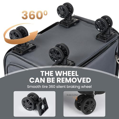 Pet Bag Carrier with Wheels, Pet Backpack with Wheels, Small Dog Carrier, cat Carrier, Detachable Wheels, Travel Bag, Pet Trolley, Soft Sided Carrier with Wheels, Foldable Carrier (Oat Grey) - color: Oat Grey