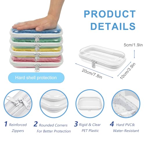 4 Pack Clear Hard Shell Zipper Case, Hard Plastic Zipper Pouches for Travel Toiletries, Makeup, Tech Gadgets & Pencils, Transparent Crush-Resistant Organizer Case (4S) - size: 4S