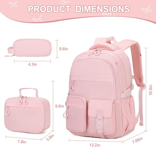 DIGOBAY 3PCS Girls Backpack for School, Kids Backpack for Girls with Lunch Bag Pencil Case, Kids Bookbag Teen Girl Backpacks for Elementary Middle High College School (Pink) - color: Pink