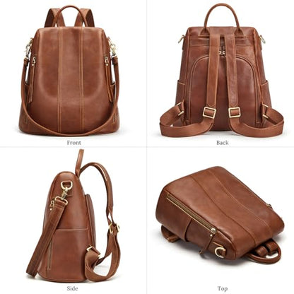 S-ZONE Leather Backpack Purses for Women Antitheft Rucksack Shoulder Bag Medium - color: 4-cognac