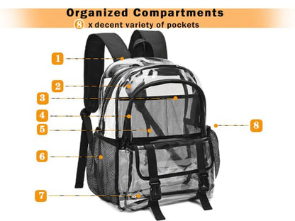 Clear Backpack, Large Clear Bag Stadium Heavy Duty PVC Transparent See Through Backpacks for Boys Girls, College, Work, Yellow - color: Yellow