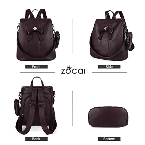 ZOCAI Backpack Purse for Women Fashion Backpack Purses PU Leather Daypacks Anti-Theft Shoulder Bag Satchel Purse - color: Wine