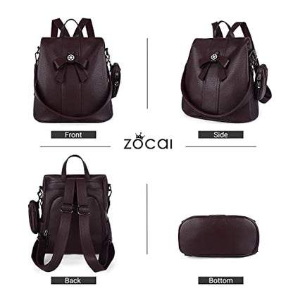 ZOCAI Backpack Purse for Women Fashion Backpack Purses PU Leather Daypacks Anti-Theft Shoulder Bag Satchel Purse - color: Wine
