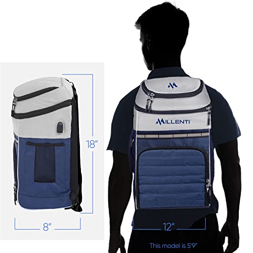 Millenti Backpacks Basketball Soccer Backpack - with Ball Compartment, Travel College Sports Bag and 13” Laptop Sleeve, 27L (White) - color: White