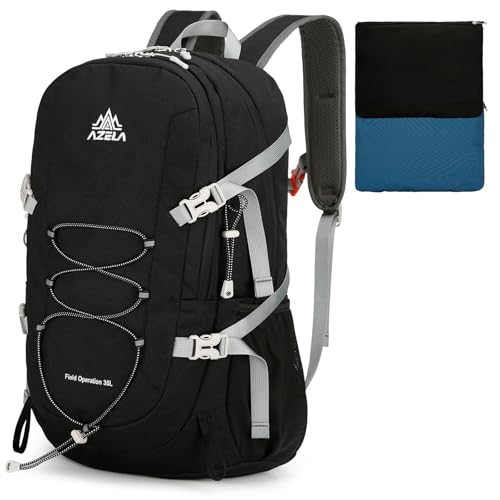 35L Foldable Hiking Backpack for Men Women, Large Packable Lightweight Outdoor Daypack with Chest Strap, Waterproof Rucksack Backpacks for Travel Hiking Camping Trekking Mountaineer, Black - color: Black